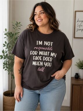 Graphic Short Sleeve Tee - Dark Charcoal with White & Pink Script